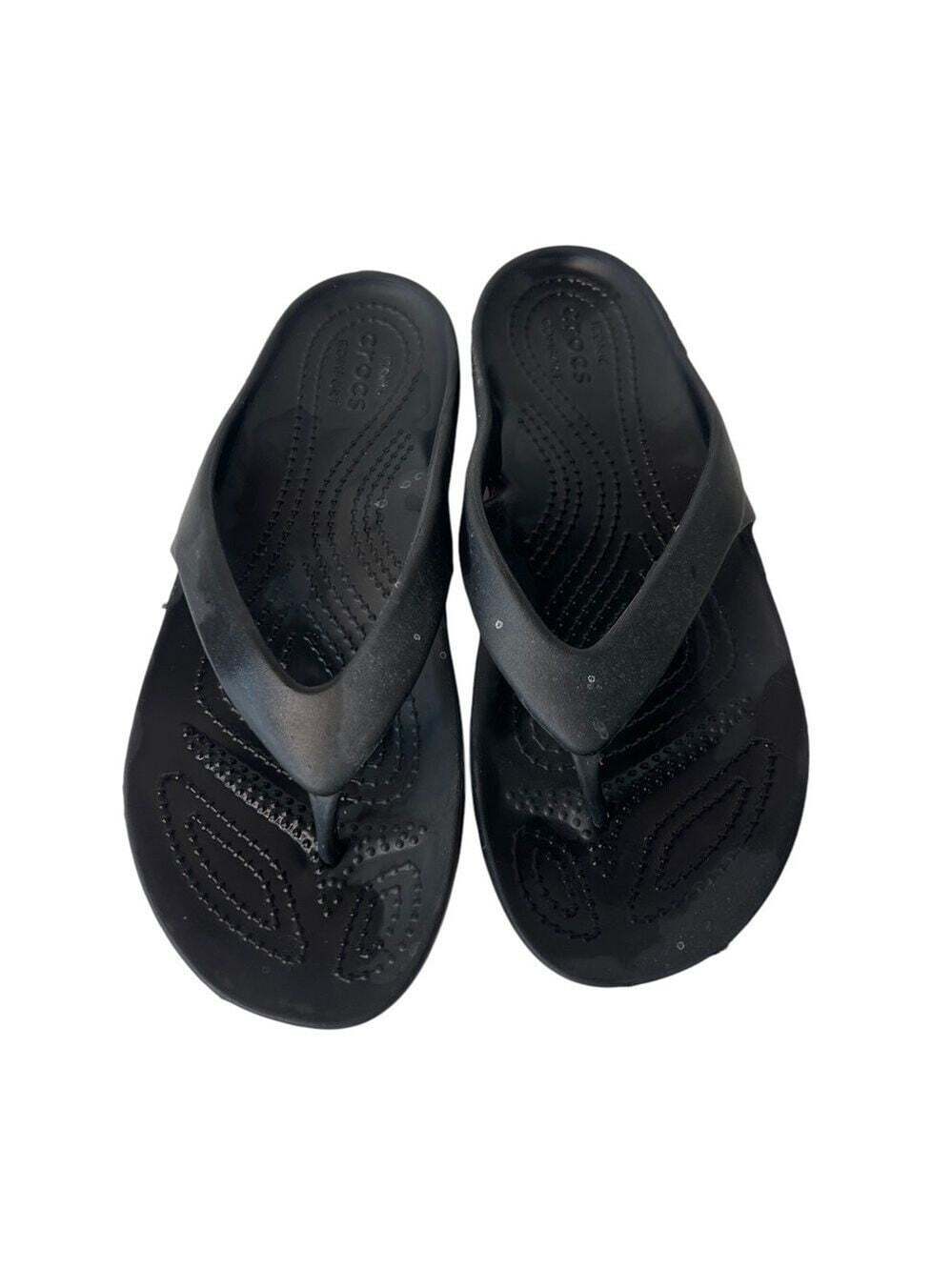 Crocs Women’s Black Rubber Comfortable Flop Flop Slide Sandal Size 6